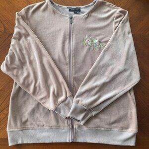 BCBG MaxAzria Women's Velour‎ Full Zip Jacket Tracksuit Peacock Embroidery Beads